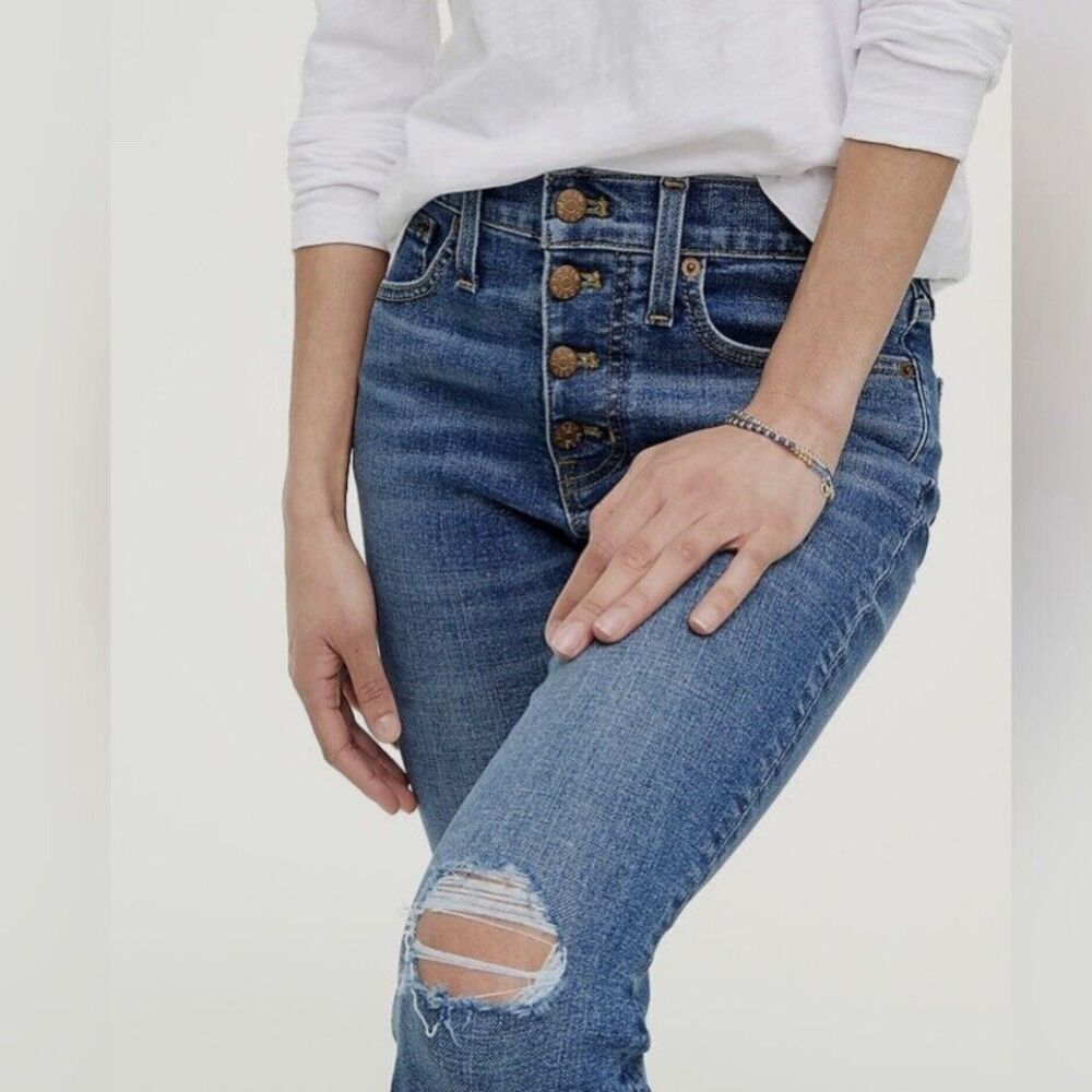 J.Crew 9" Mid-Rise Skinny Women’s Size 35 Buttonfly Raw Hem Ankle Stretch Jeans